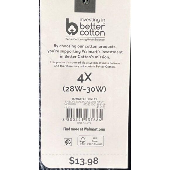 Terra & Sky Womens 4X Waffle Knit Henley Top Navy Blue With Subtle Floral Print - Picture 6 of 6